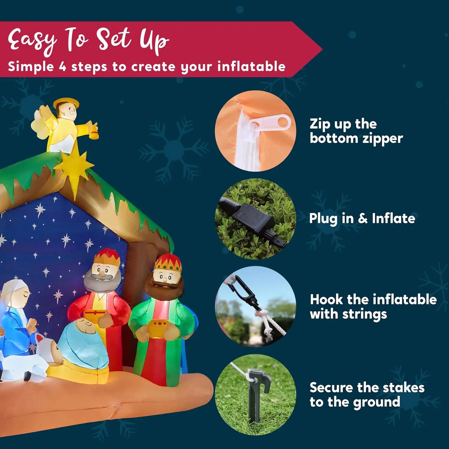 Joyfy Christmas Nativity Scene Inflatable With LEDs Outdoor Decor