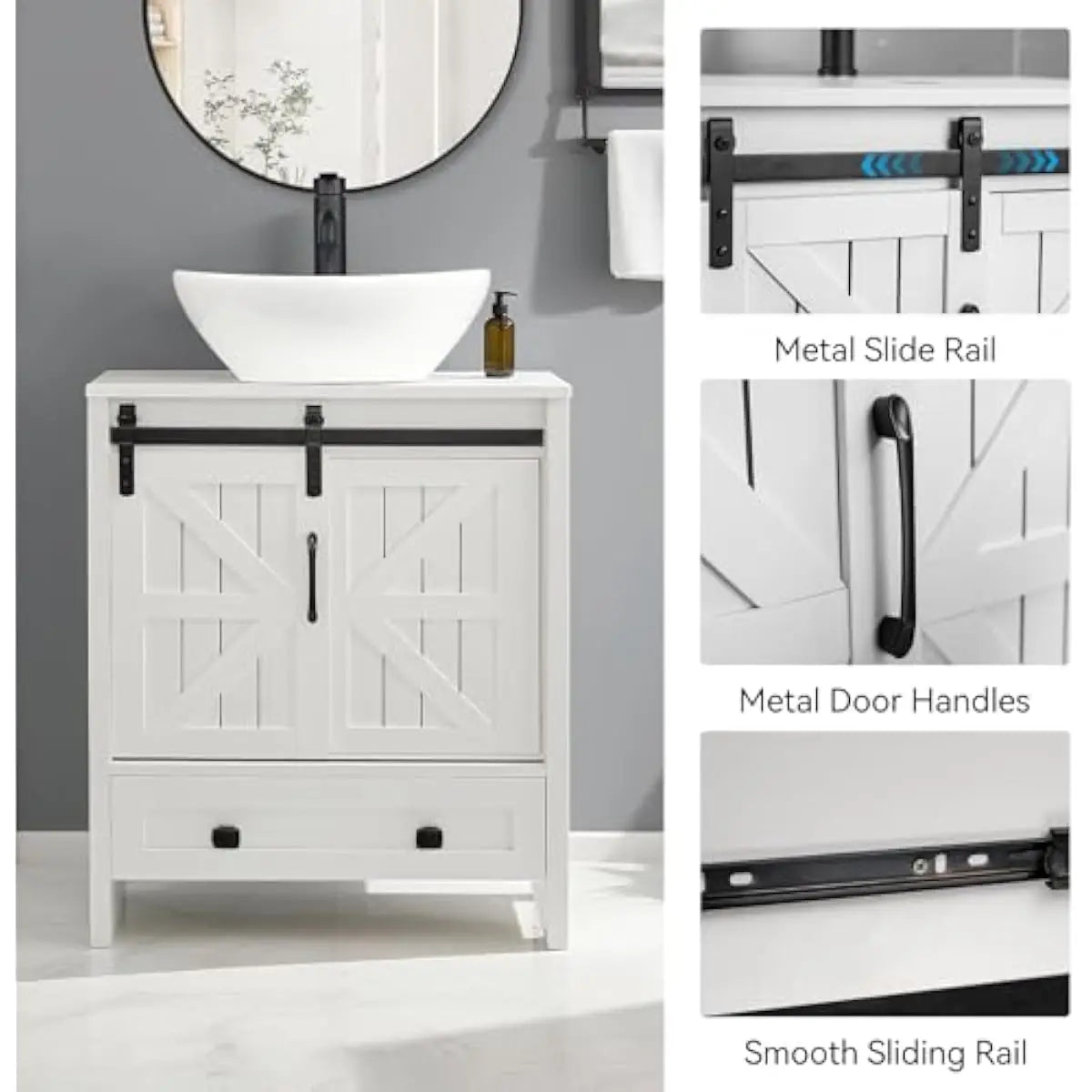 Farmhouse Bathroom Vanity Set Irregular Vessel Sink Sliding Barn Doors