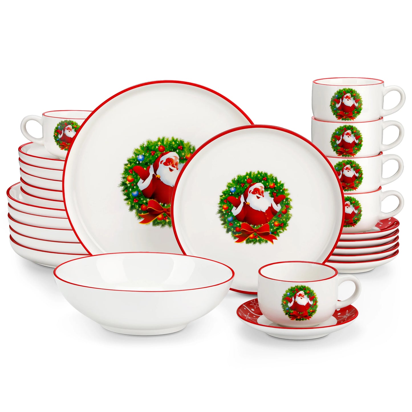 MALACASA Christmas Dinnerware Set Ceramic Plates And Mugs