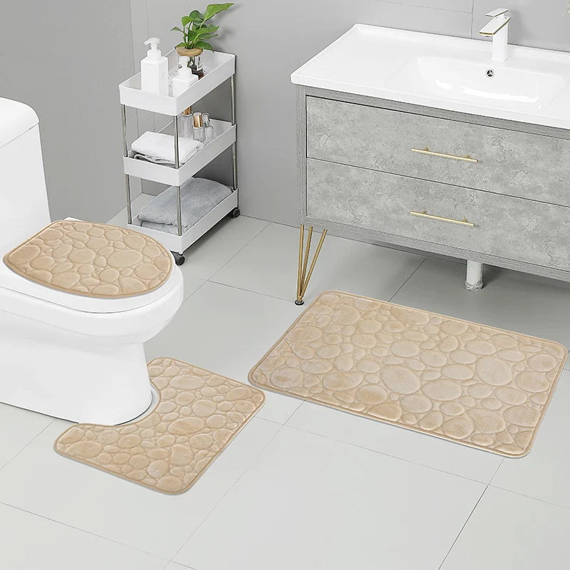 NONECN Solid Color Microfiber Bathroom Floor Mat Set Non Slip