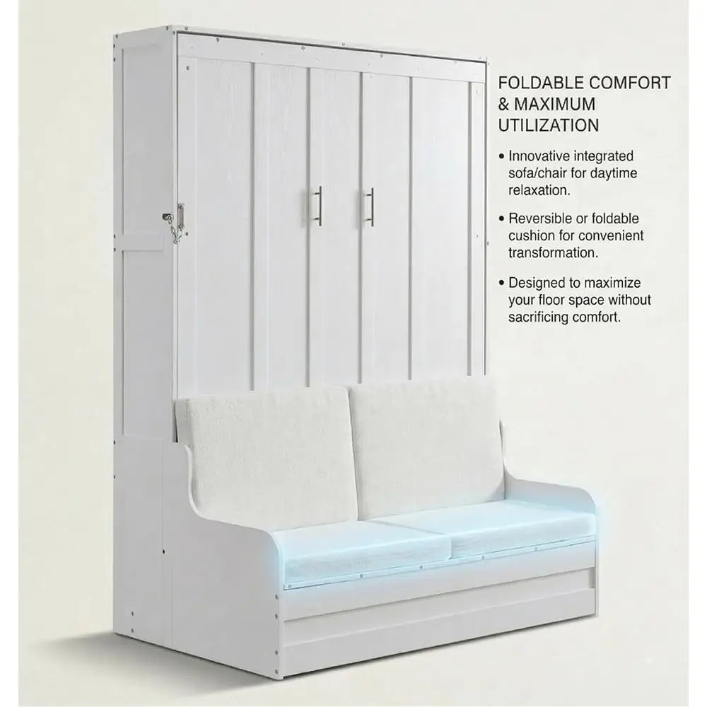 Wooden Murphy Wall Bed With Sofa And Cushioned Seating