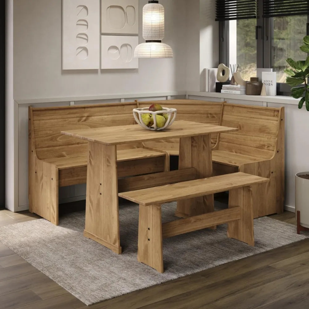 Solid Wood Corner Dining Table Set Farmhouse Dining Furniture