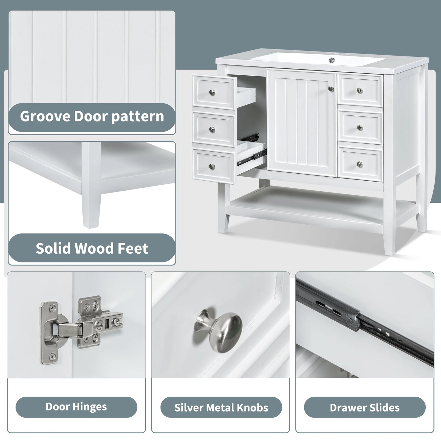 Sh.Kl Free Standing Bathroom Vanity With Sink And 3 Drawers