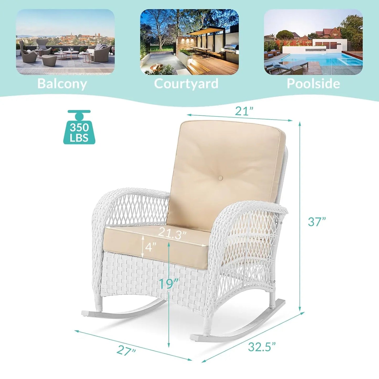 All Weather Wicker Rocking Chair For Garden High Back Outdoor Patio