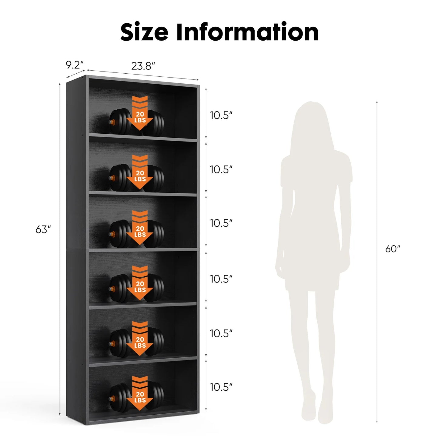 JHK Six Tier Wooden Bookcase For Home Office Storage
