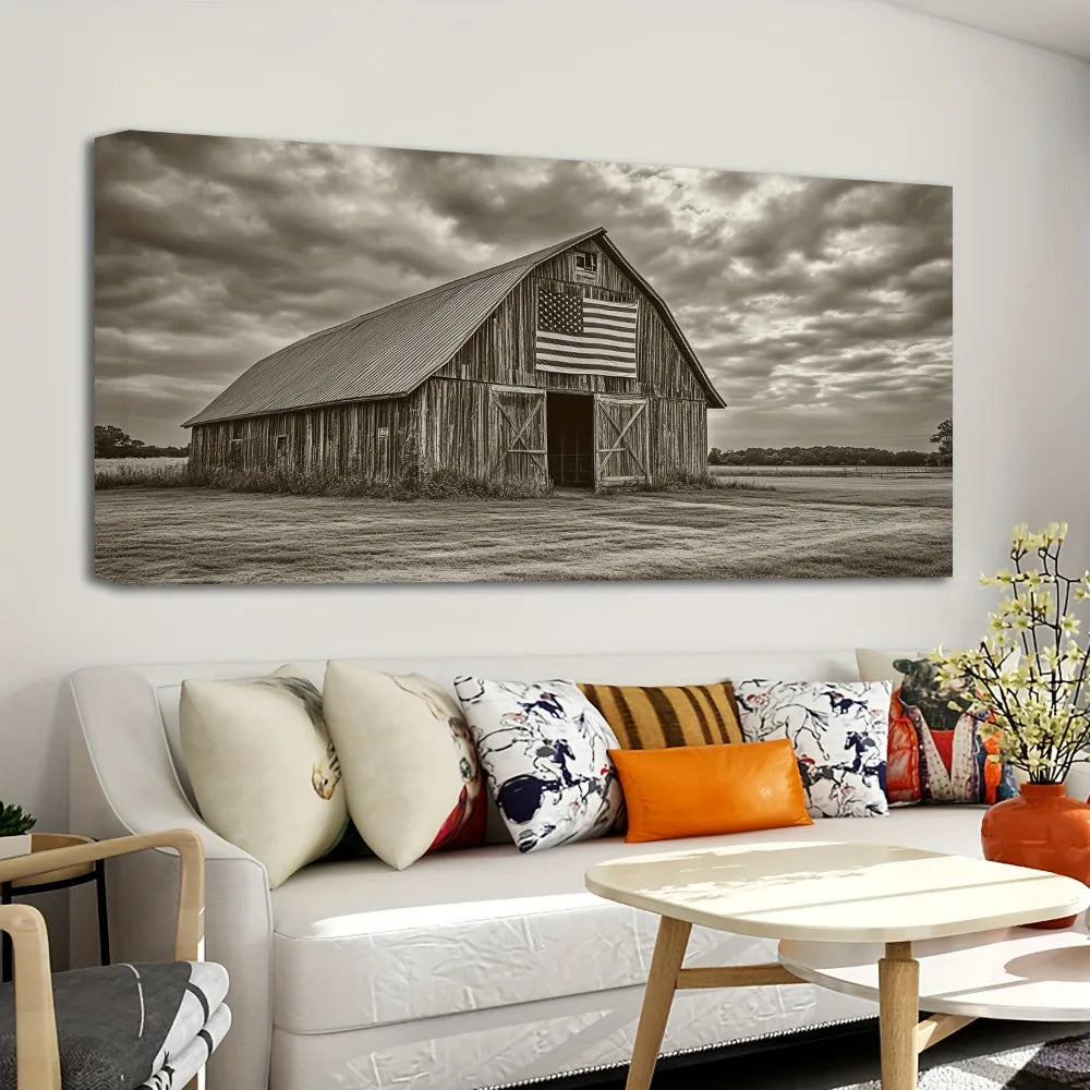 Rustic Pine Picture Frame With American Flag Poster