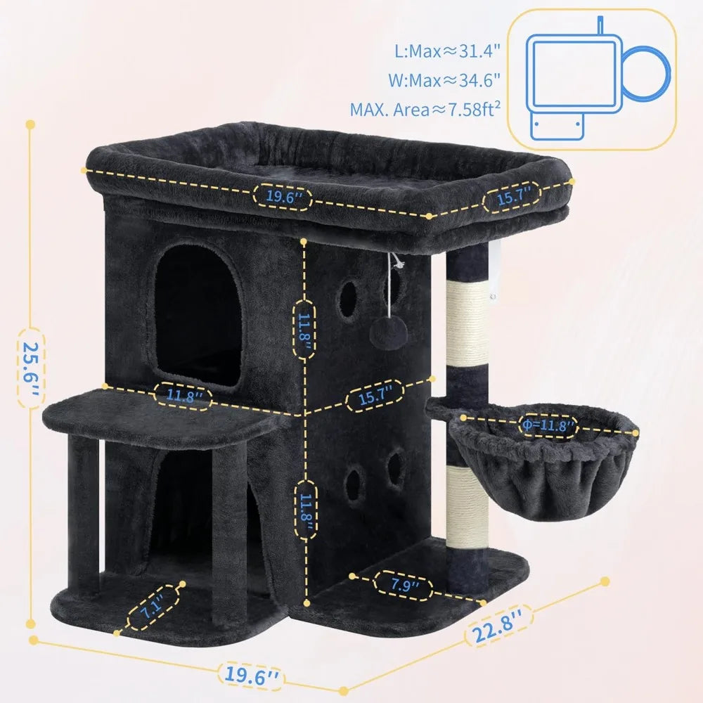 NBVCX Cat Tree With Dual Condos, Sisal Posts, Cozy Basket