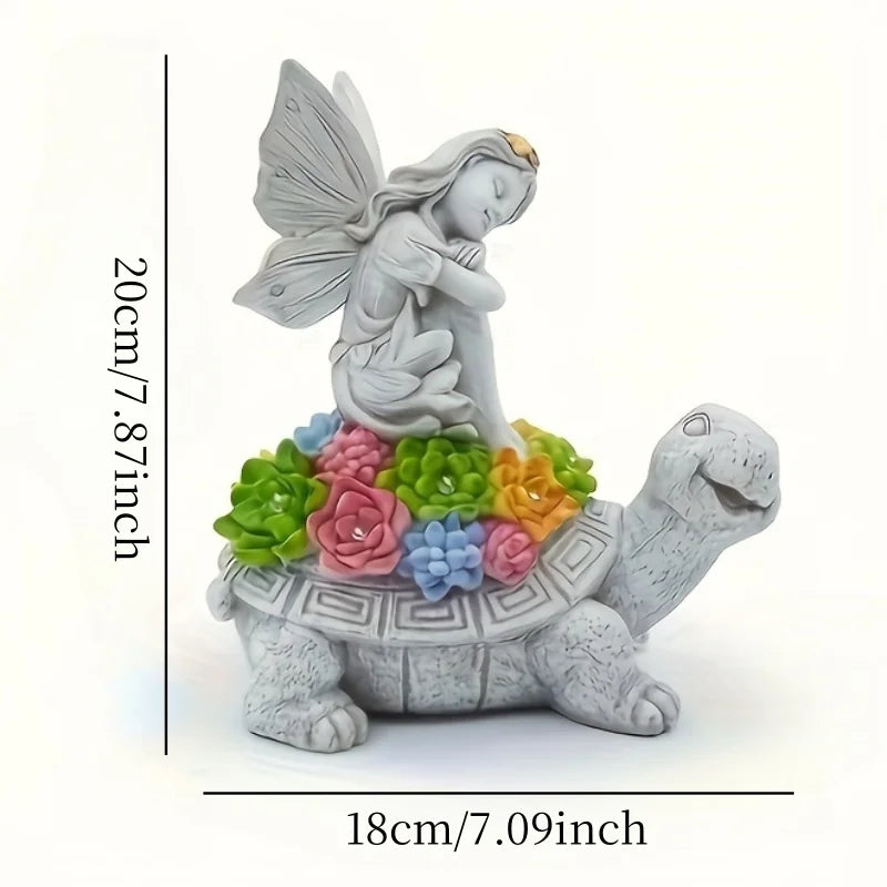 Solar Angel Turtle Resin Statue Garden Decor Outdoor Light