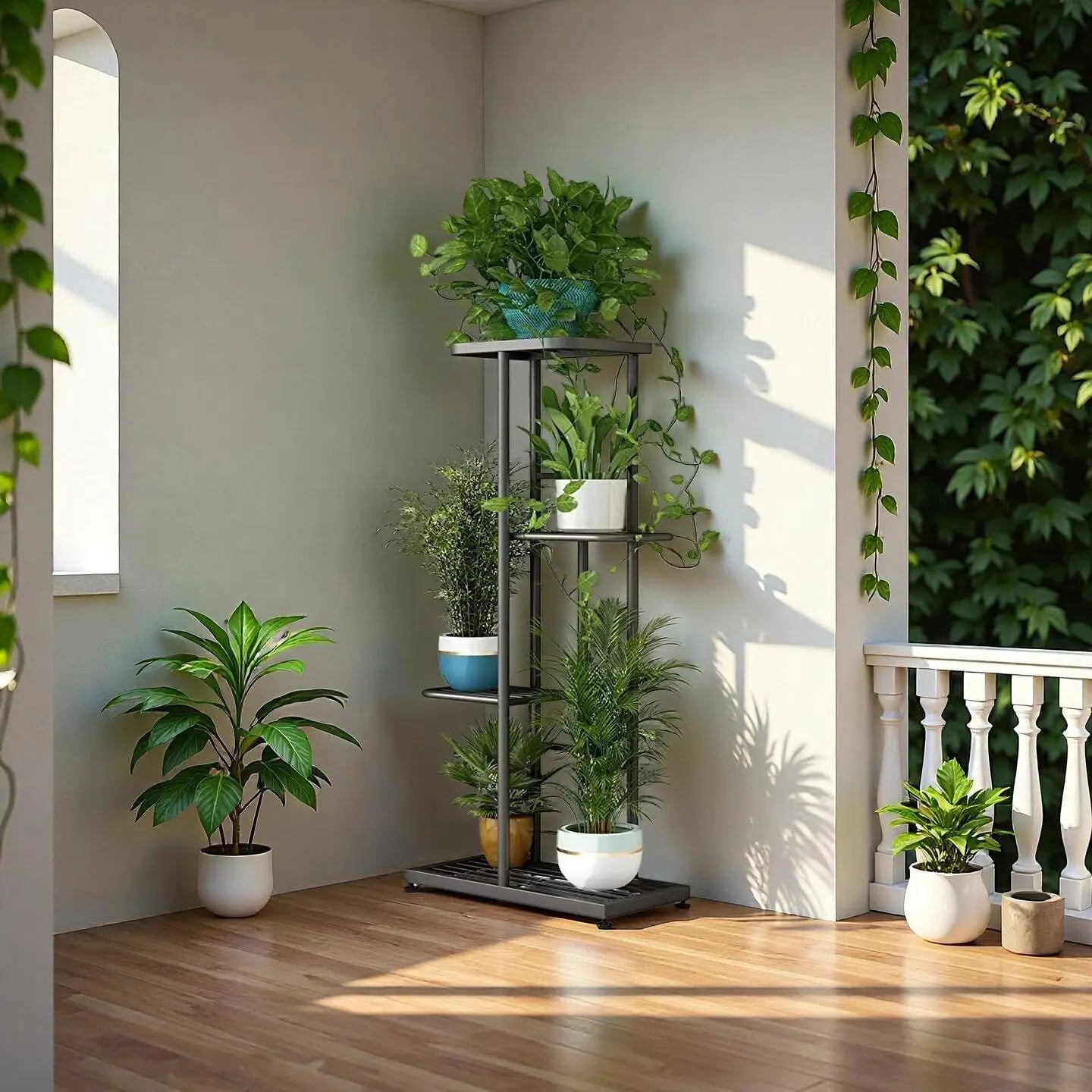 4-Tier Metal Plant Stand Indoor Outdoor Corner Shelf