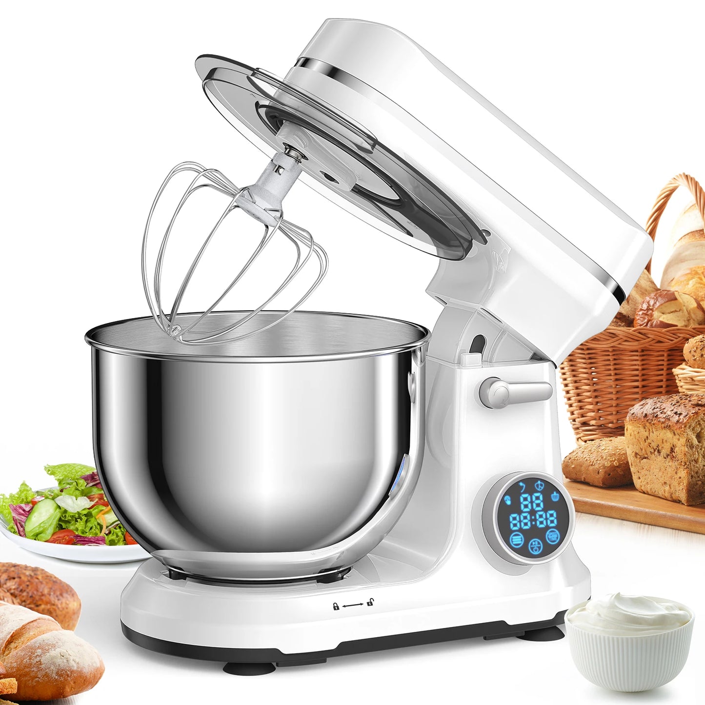 Biolomix 1200W 11 Speed Stand Mixer With Tilt Head And OLED