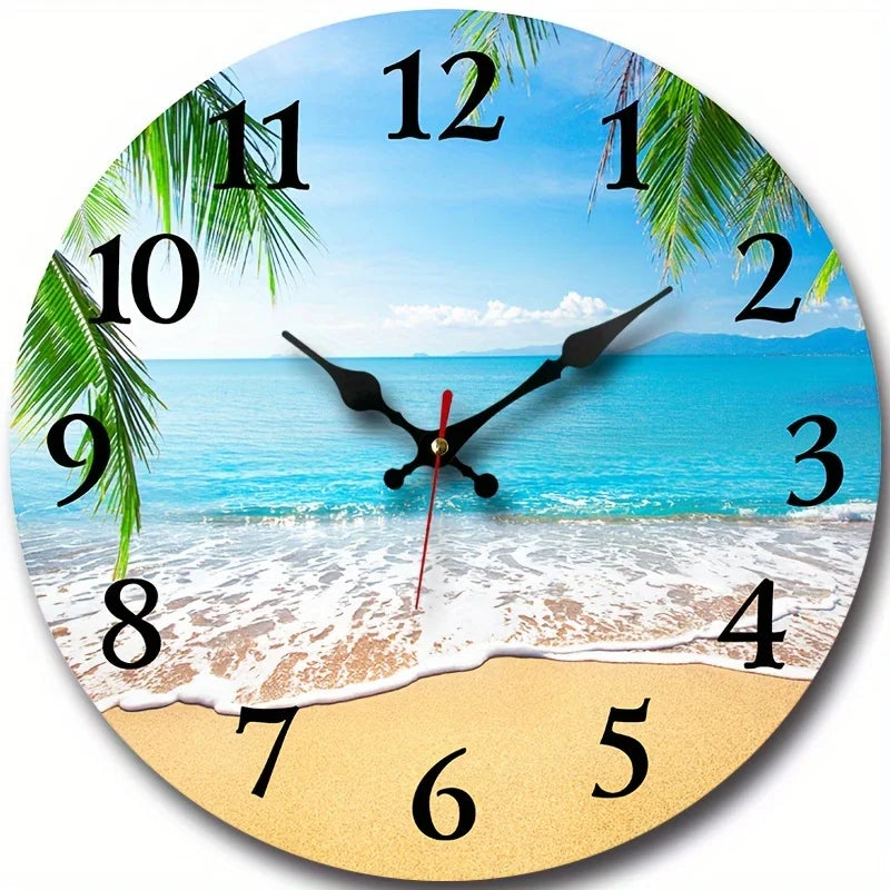 XMSJ Wooden Round Wall Clock Silent Living Room Decor
