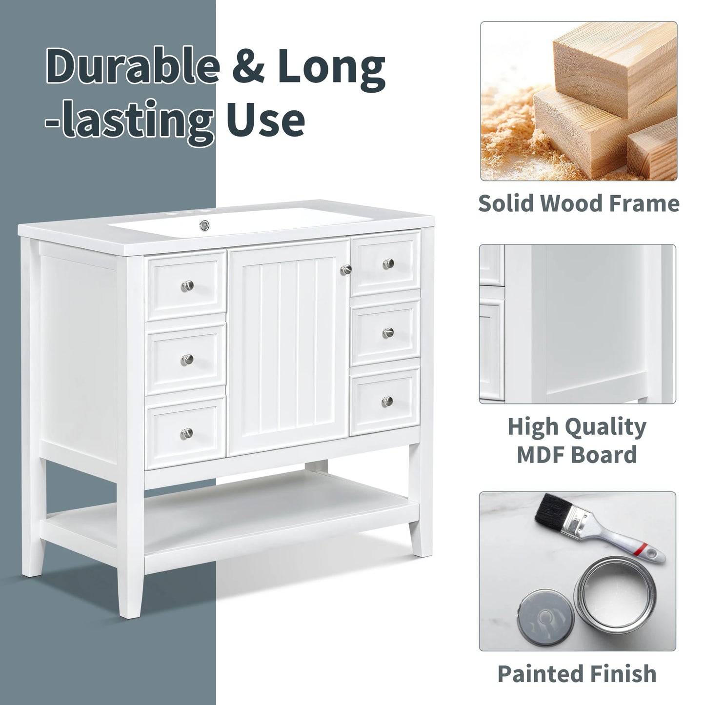Sh.Kl Free Standing Bathroom Vanity With Sink And 3 Drawers