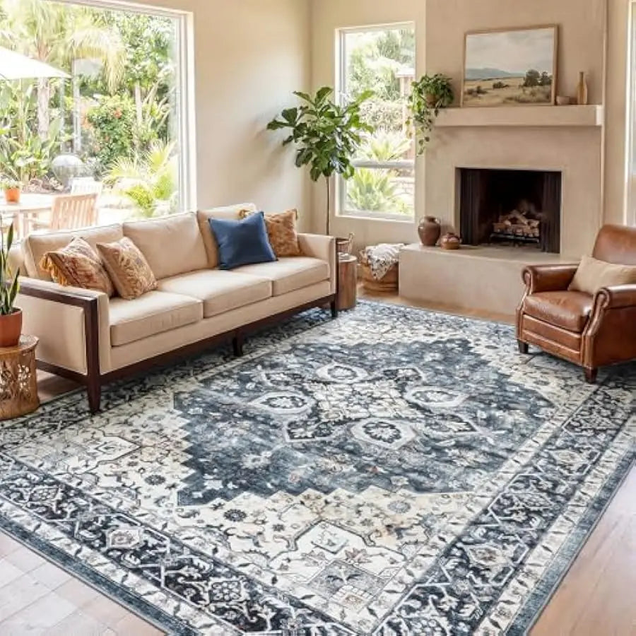AMADA HOMEFURNISHING Washable Area Rug With Low Profile Non Slip Backing