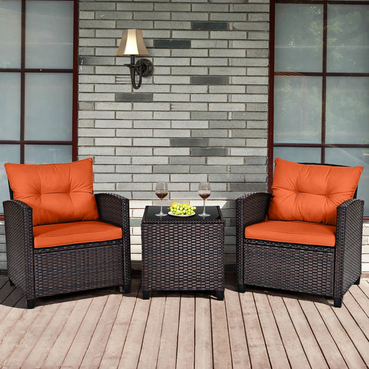 HOMASIS 3 Piece Outdoor Rattan Conversation Set Cushioned