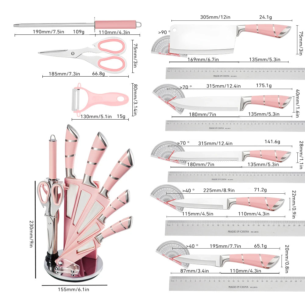 ZENG Stainless Steel Kitchen Knife Set With Scissors And Peeler