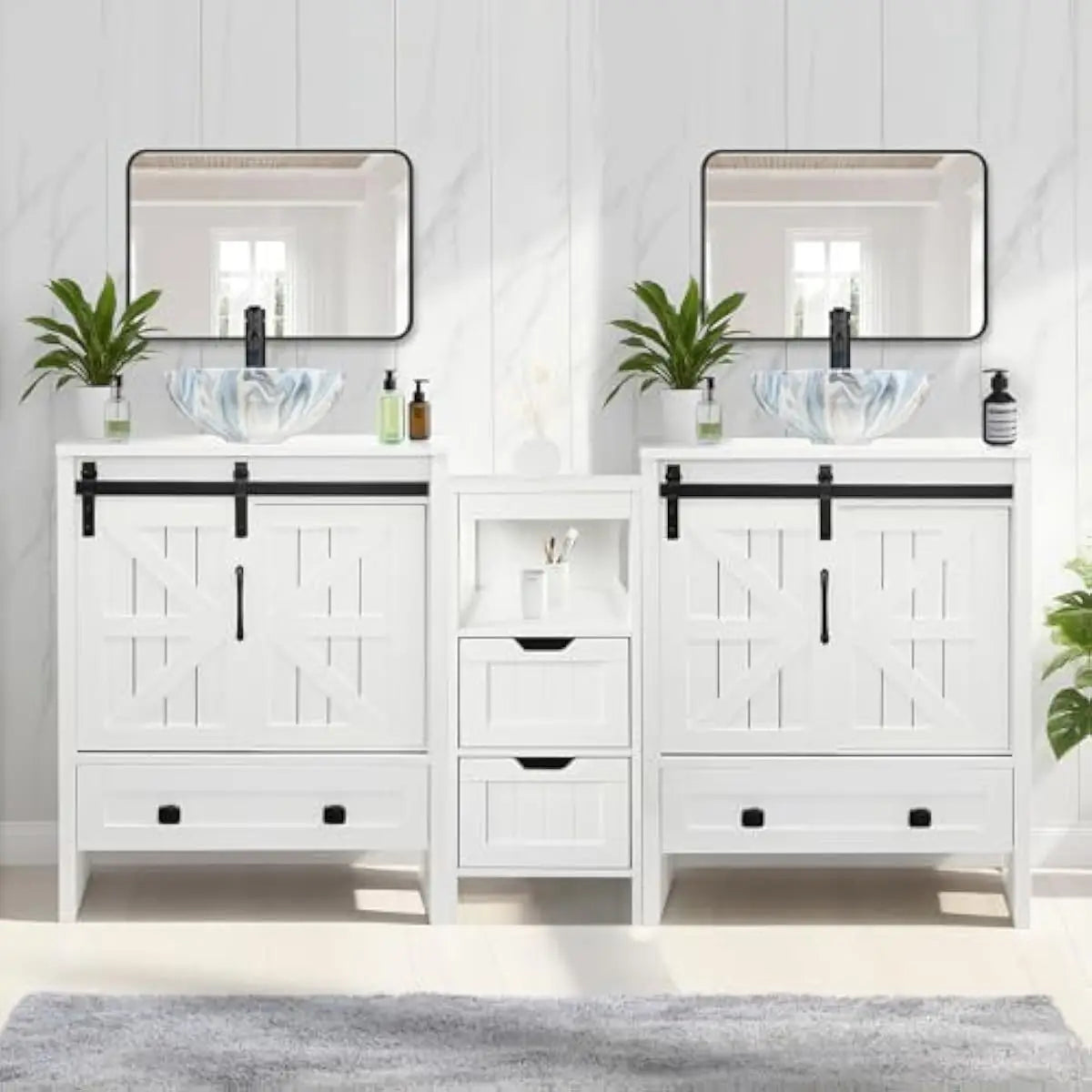 Farmhouse Bathroom Vanity Set Irregular Vessel Sink Sliding Barn Doors