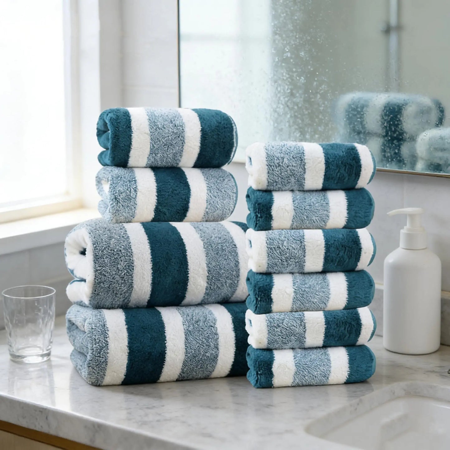 Luxury Bath Towel Set Quick Dry Highly Absorbent Plush Polyester