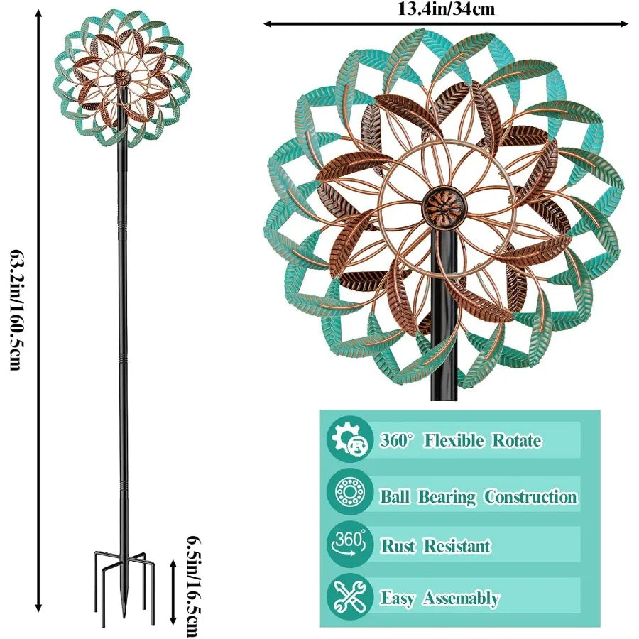 360° Wind Spinners Outdoor Wind Sculptures Windmill with Metal Stake Kinetic Large Metal Yard Art Decor Spinners Pinwheels for