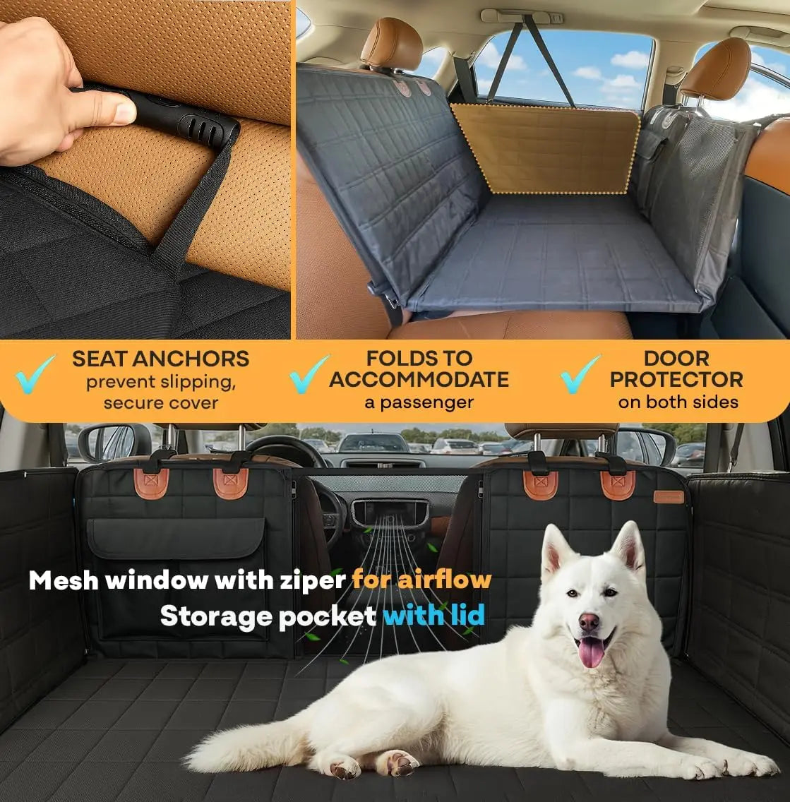 Waterproof Dog Car Seat Cover With Mesh Window And Storage