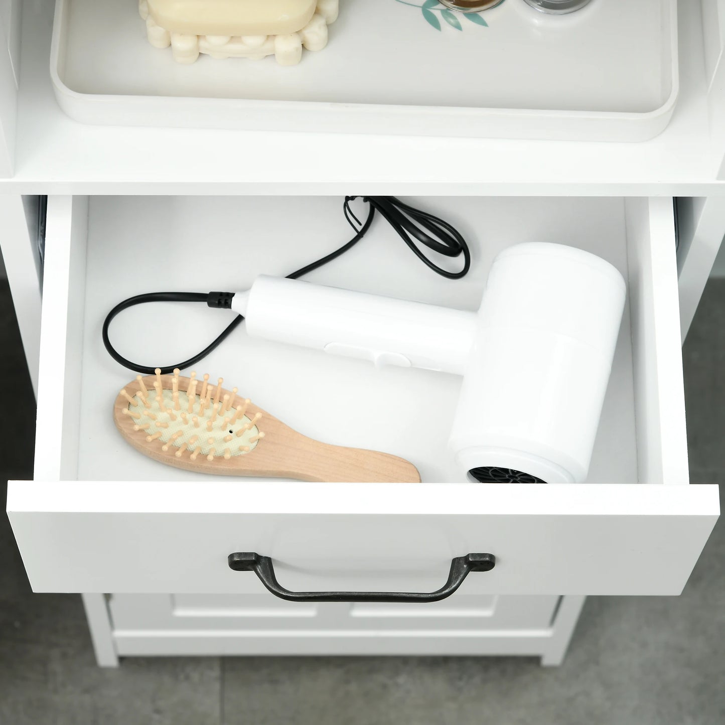 Kleankin Slim Bathroom Storage Cabinet With Open Shelf And Drawer