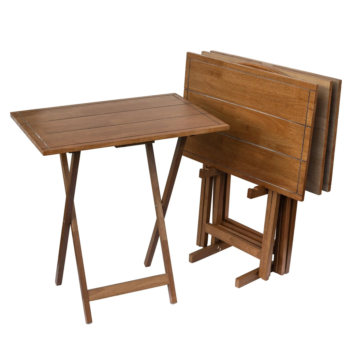 Mainstays Farmhouse Folding TV Tray Table Set with Storage Rack