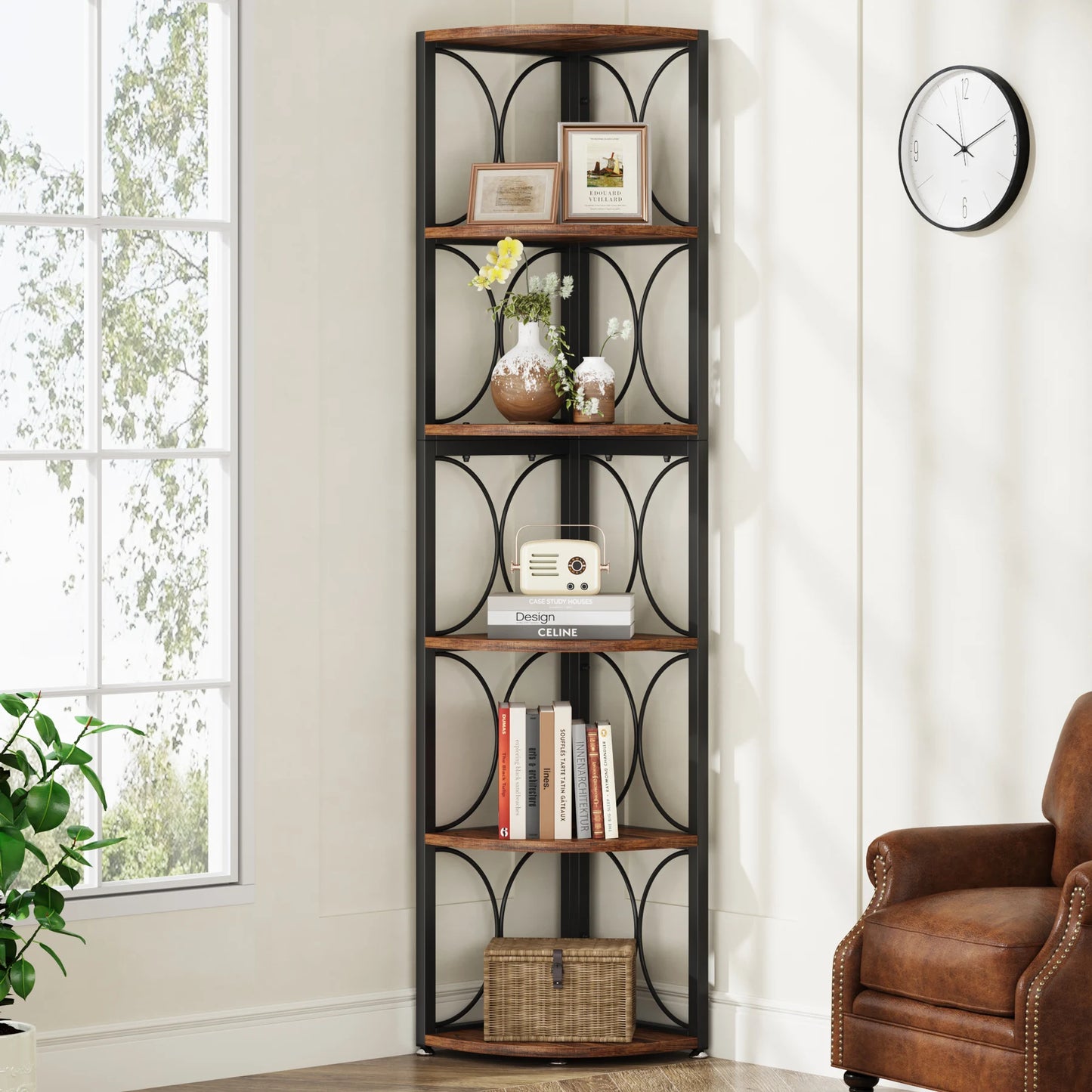 Tribesigns Six Tier Corner Bookshelf Storage Rack Shelving Unit