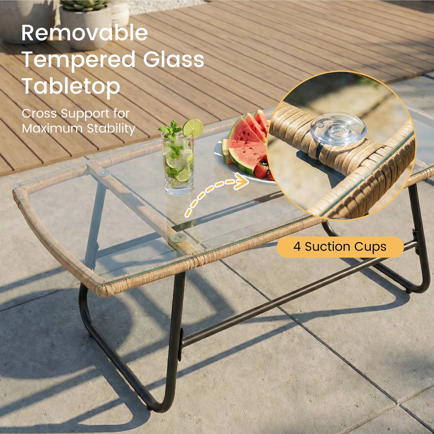 Outdoor Wicker Patio Furniture Set 4 Pieces With Glass Table And Cushions