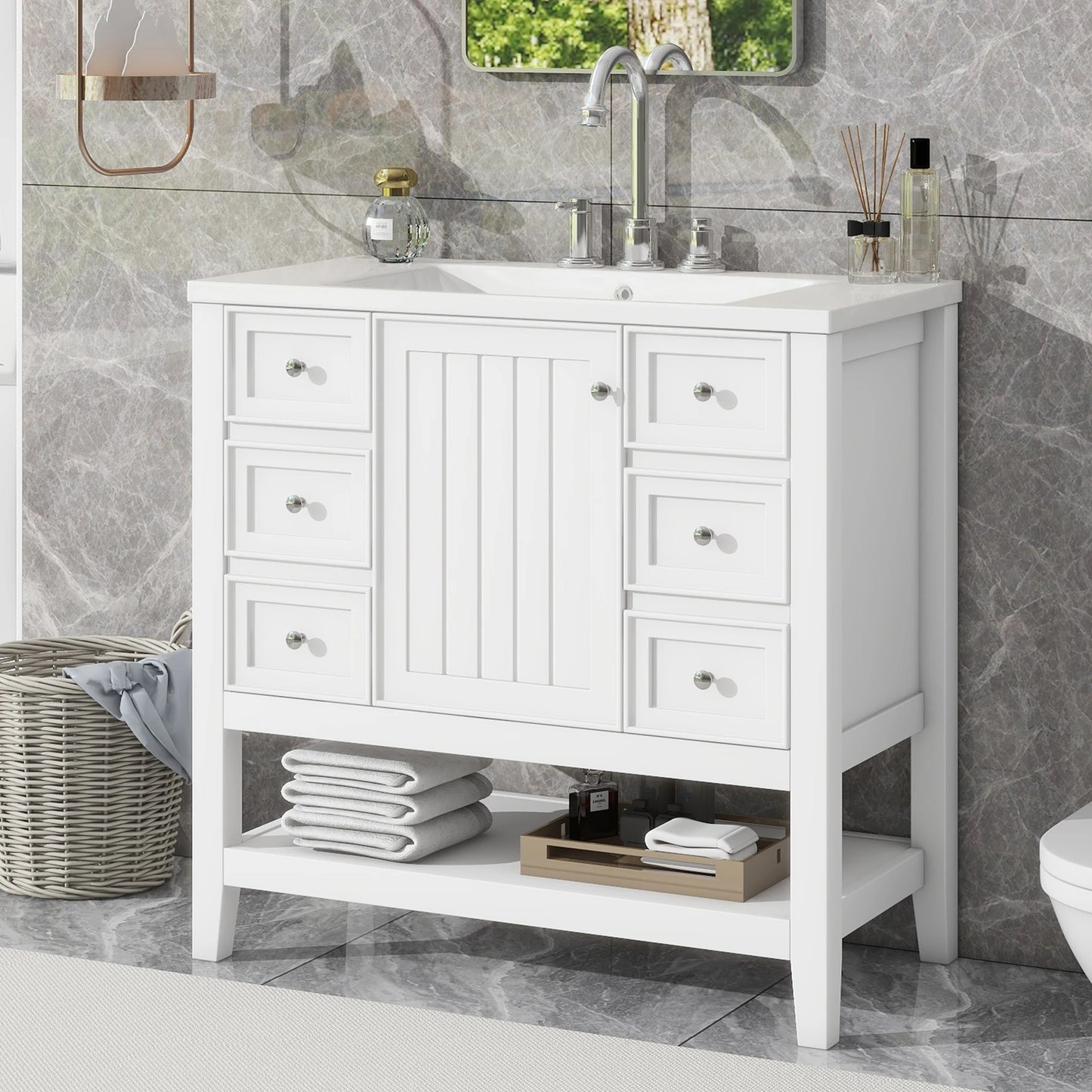 Sh.Kl Free Standing Bathroom Vanity With Sink And 3 Drawers