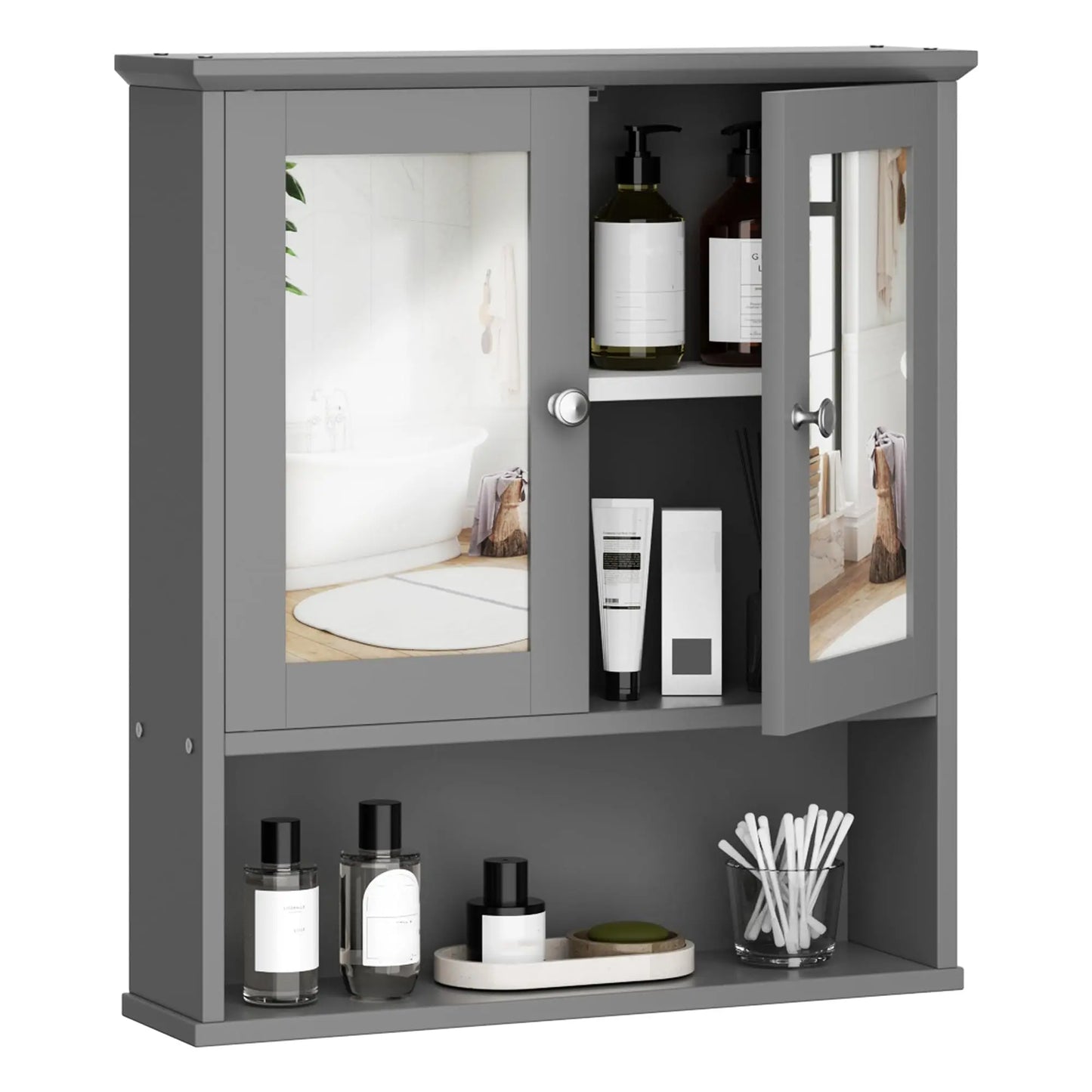 XIUWO Wall Mount Medicine Cabinet With Mirror And Shelves