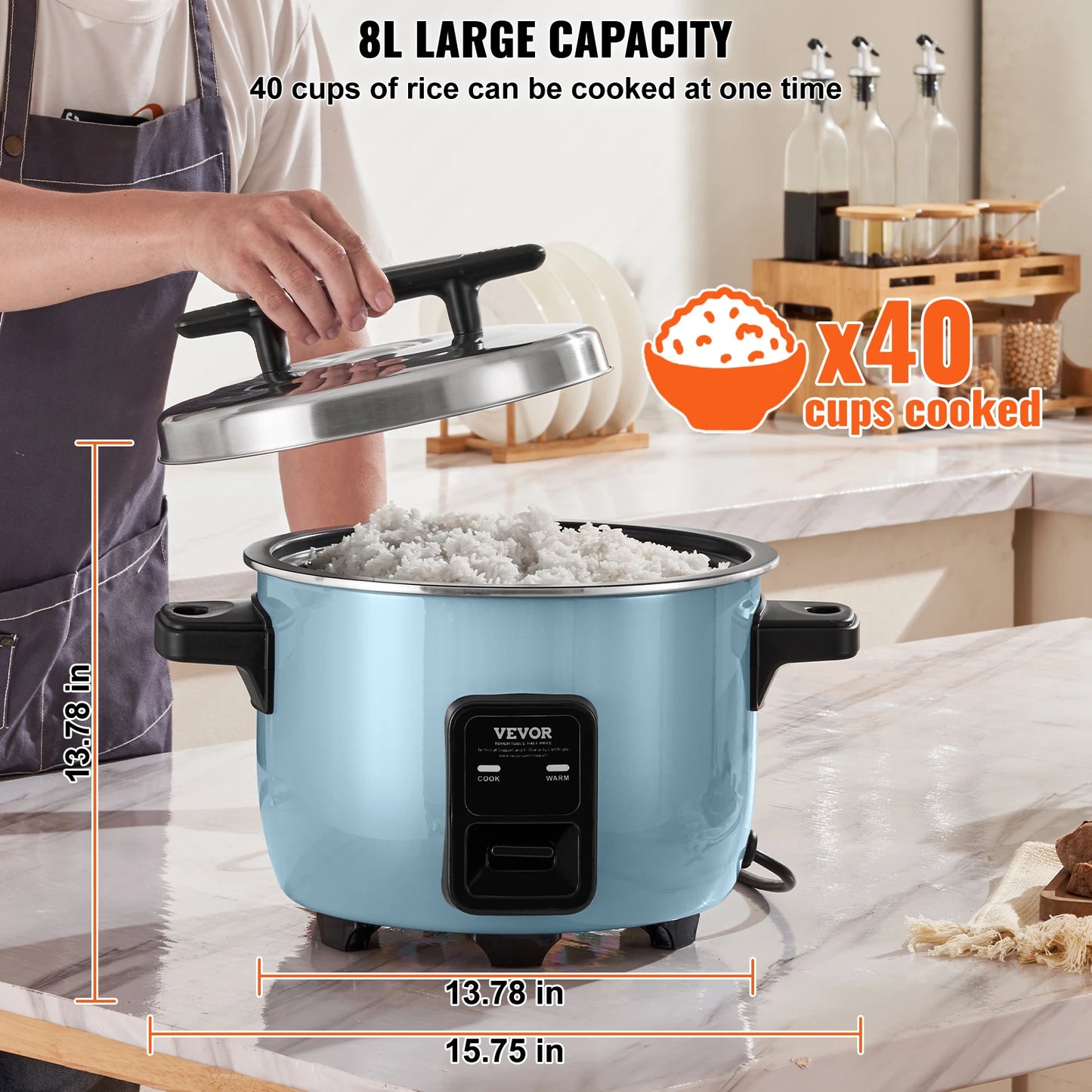 VEVOR Commercial Rice Cooker Aluminium Nonstick Inner Pot 24 Hour Keep Warm