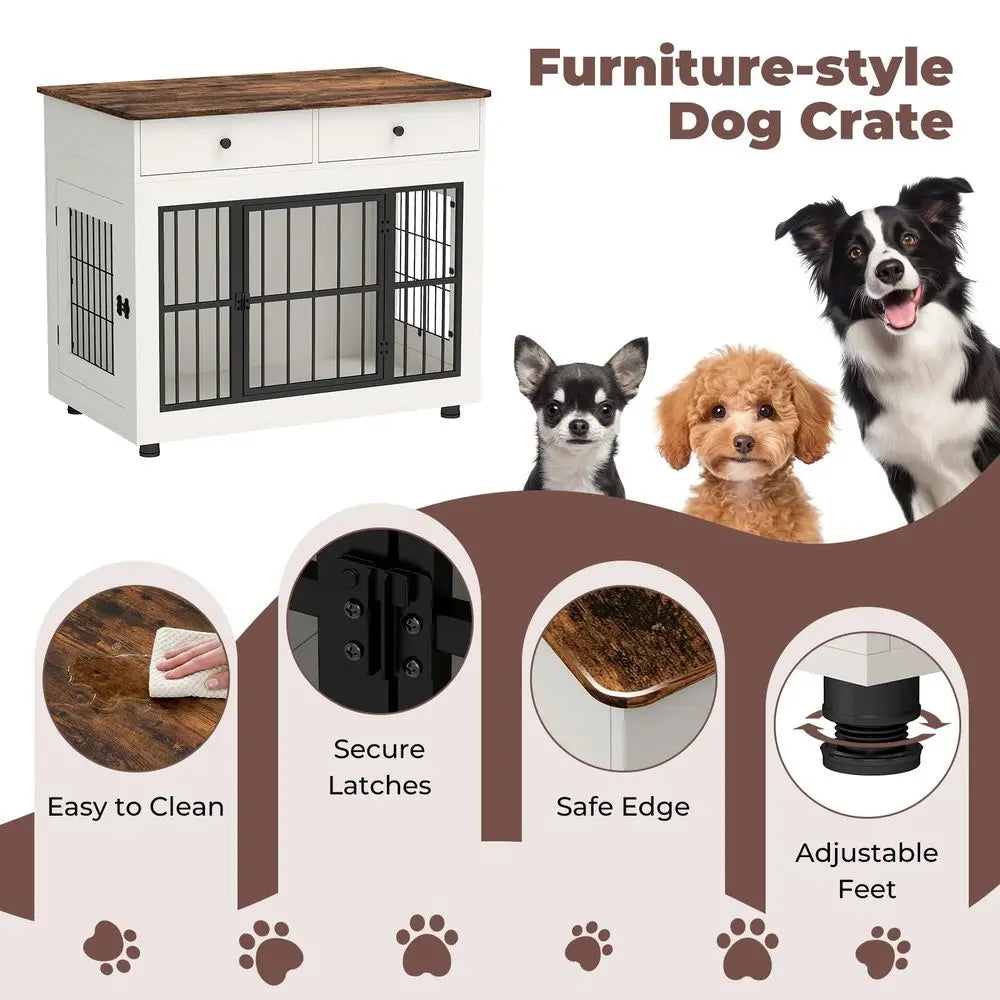 Premium Wooden Dog Crate Furniture With Drawers End Table