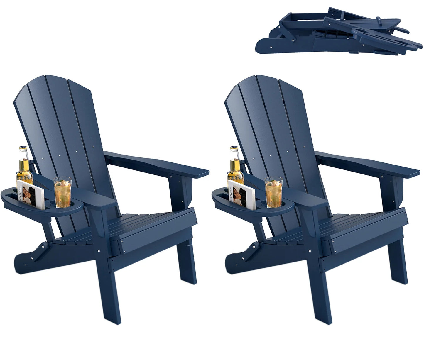 FOOWIN Folding Adirondack Chair Weather Resistant HDPE With Cup Holder