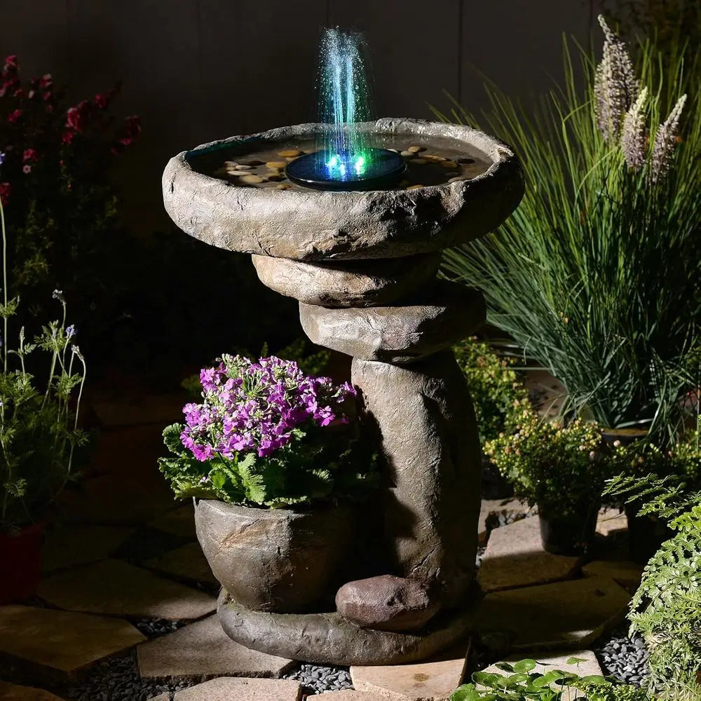 Led Outdoor Water Fountain With Integrated Rock Garden Planter