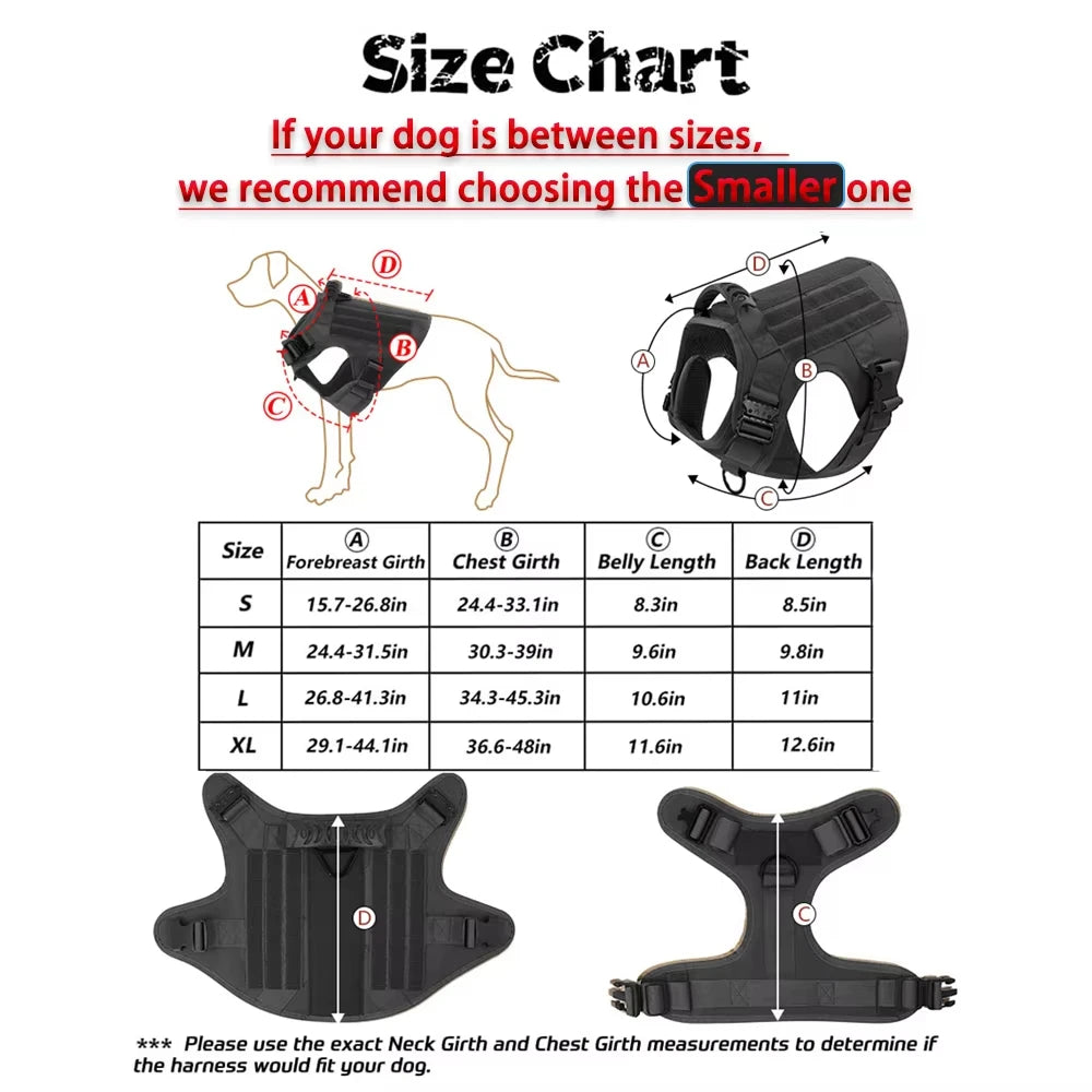 Military Large Dog Harness Set With Patches And Leash Accessories