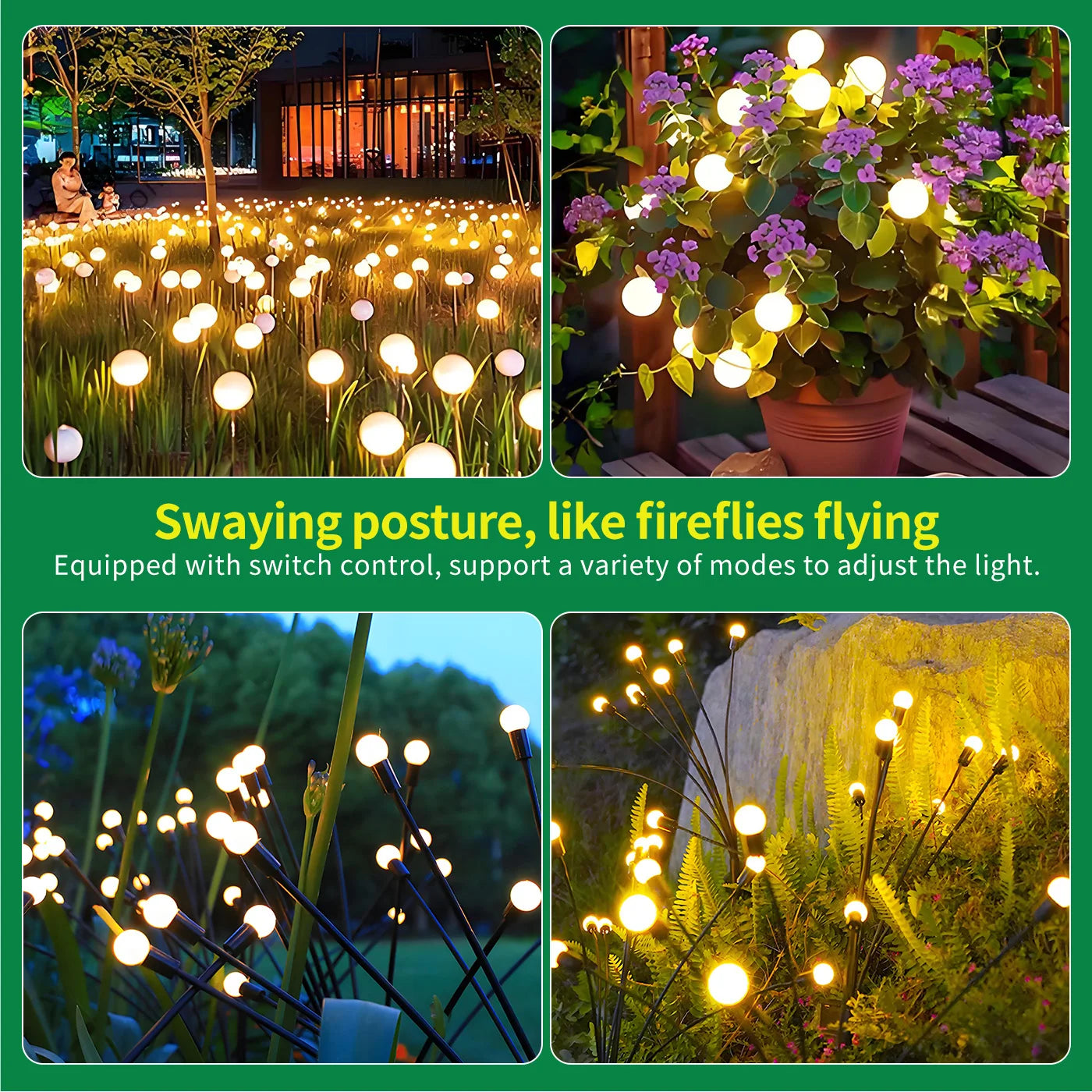 Solar Firefly Lights 8 Head LED Outdoor Garden Pathway Decor