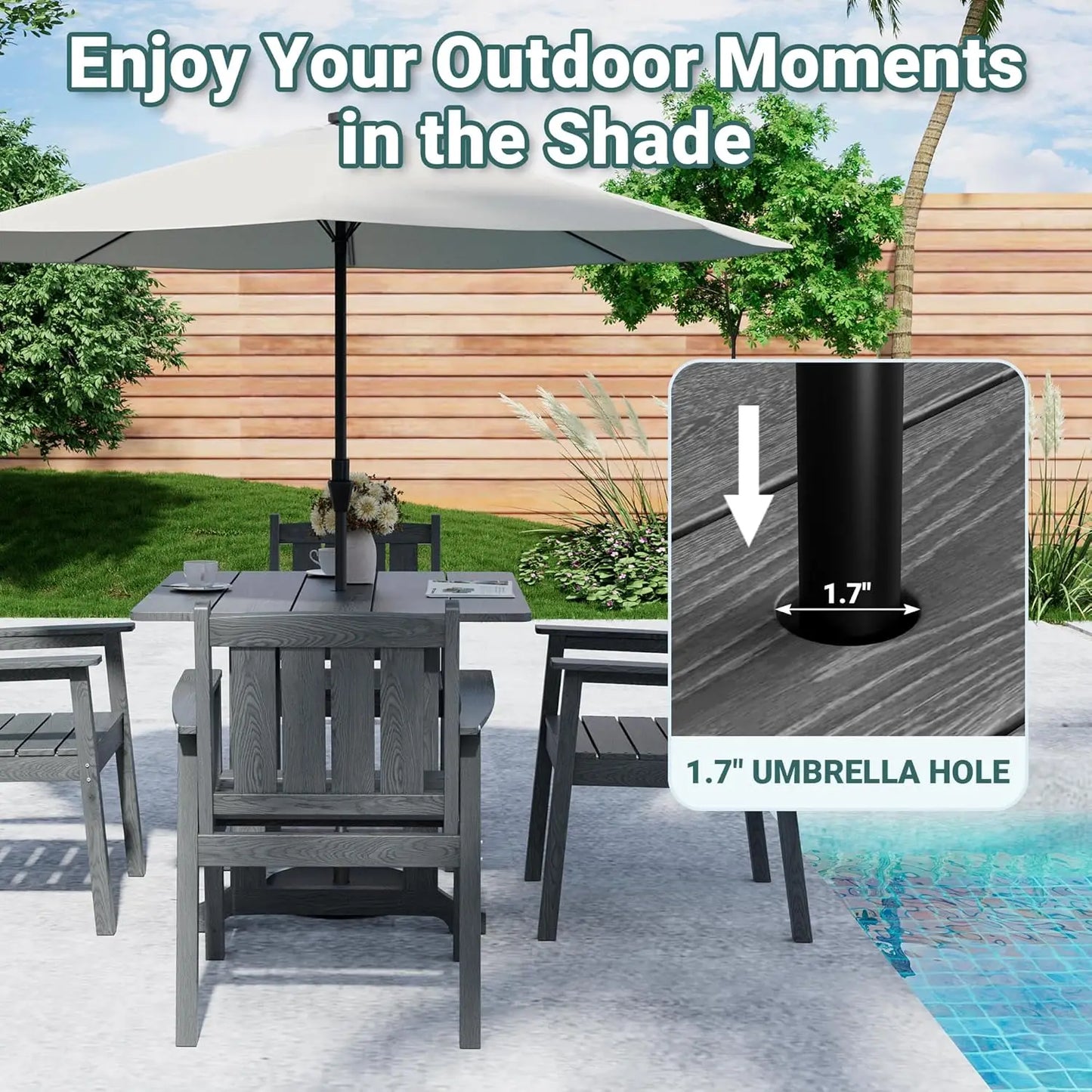 Outdoor HDPE Dining Set With Wood Grain Table And Chairs