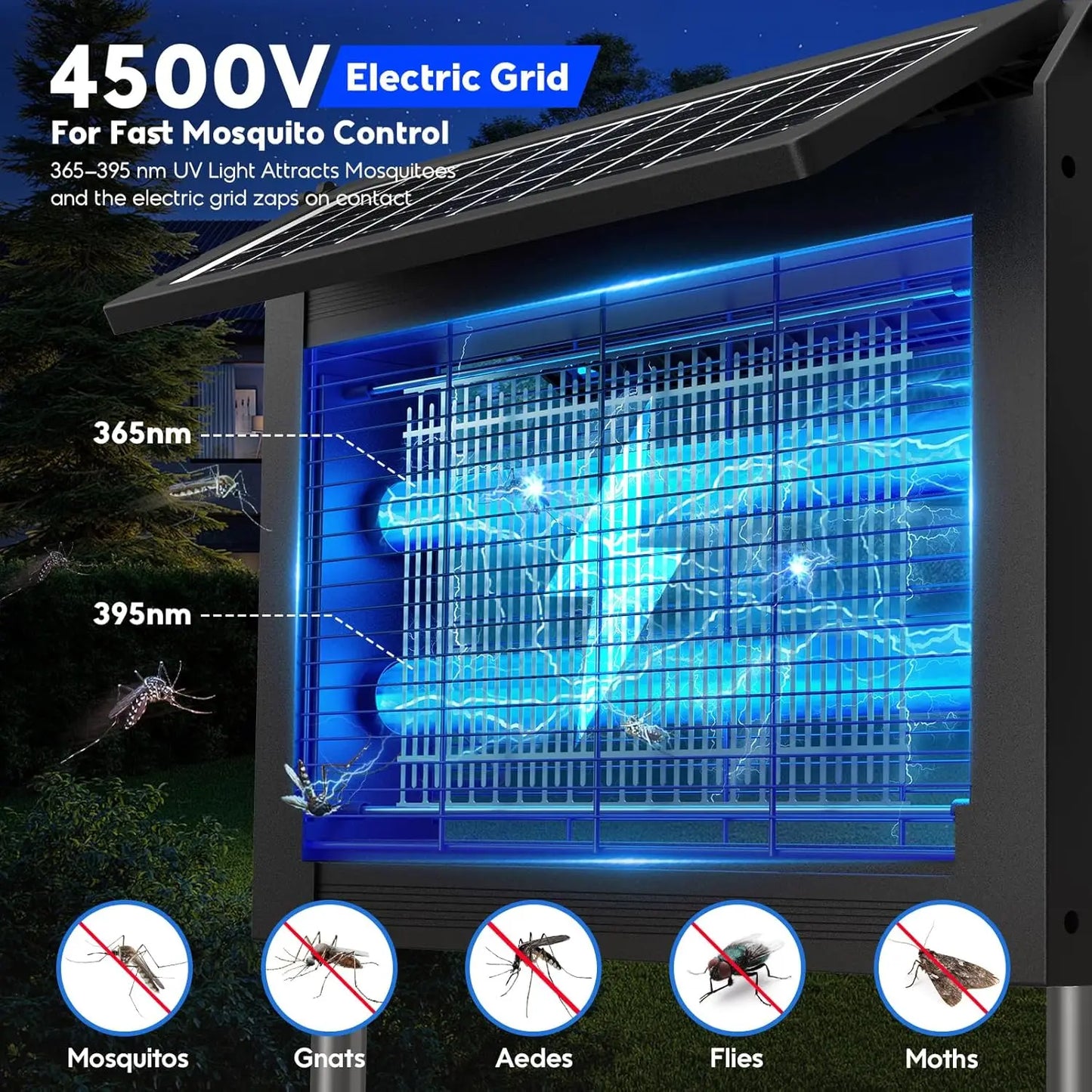 Solar Bug Zapper Outdoor 4500V Mosquito Trap USB Charging IPX5