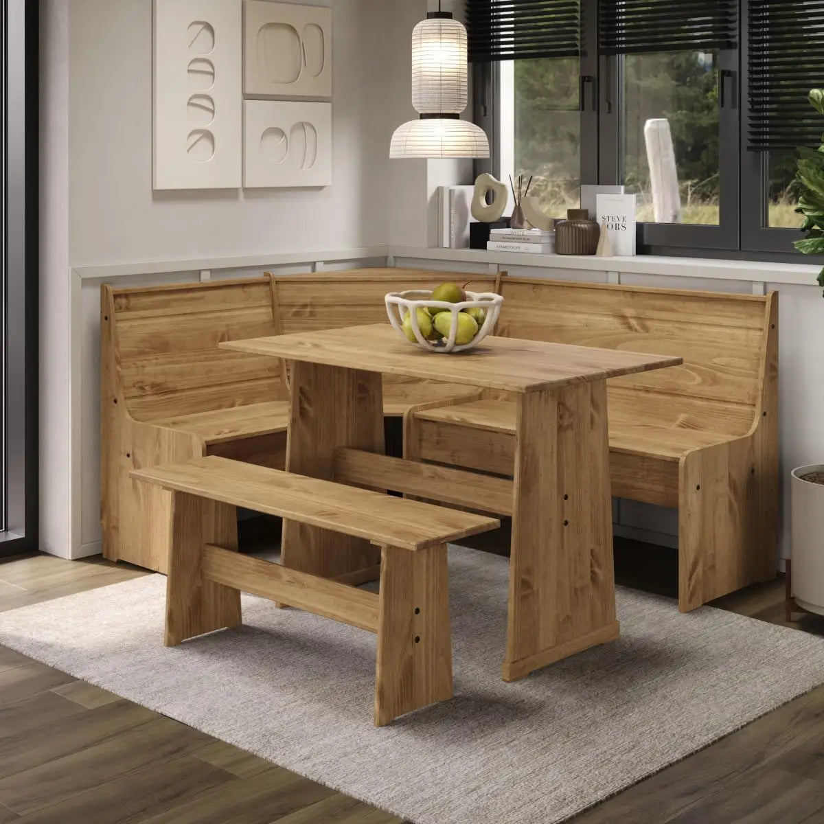 Solid Wood Corner Dining Table Set Farmhouse Dining Furniture