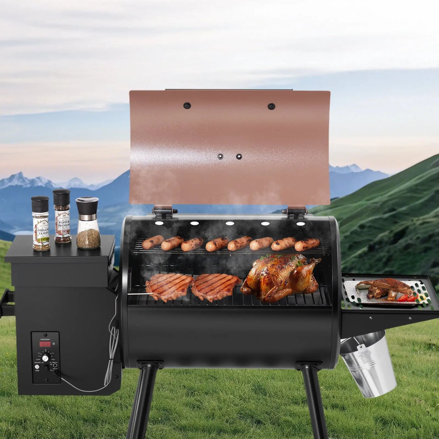 Wood Pellet Grill Smoker Outdoor BBQ Durable Carbon Steel