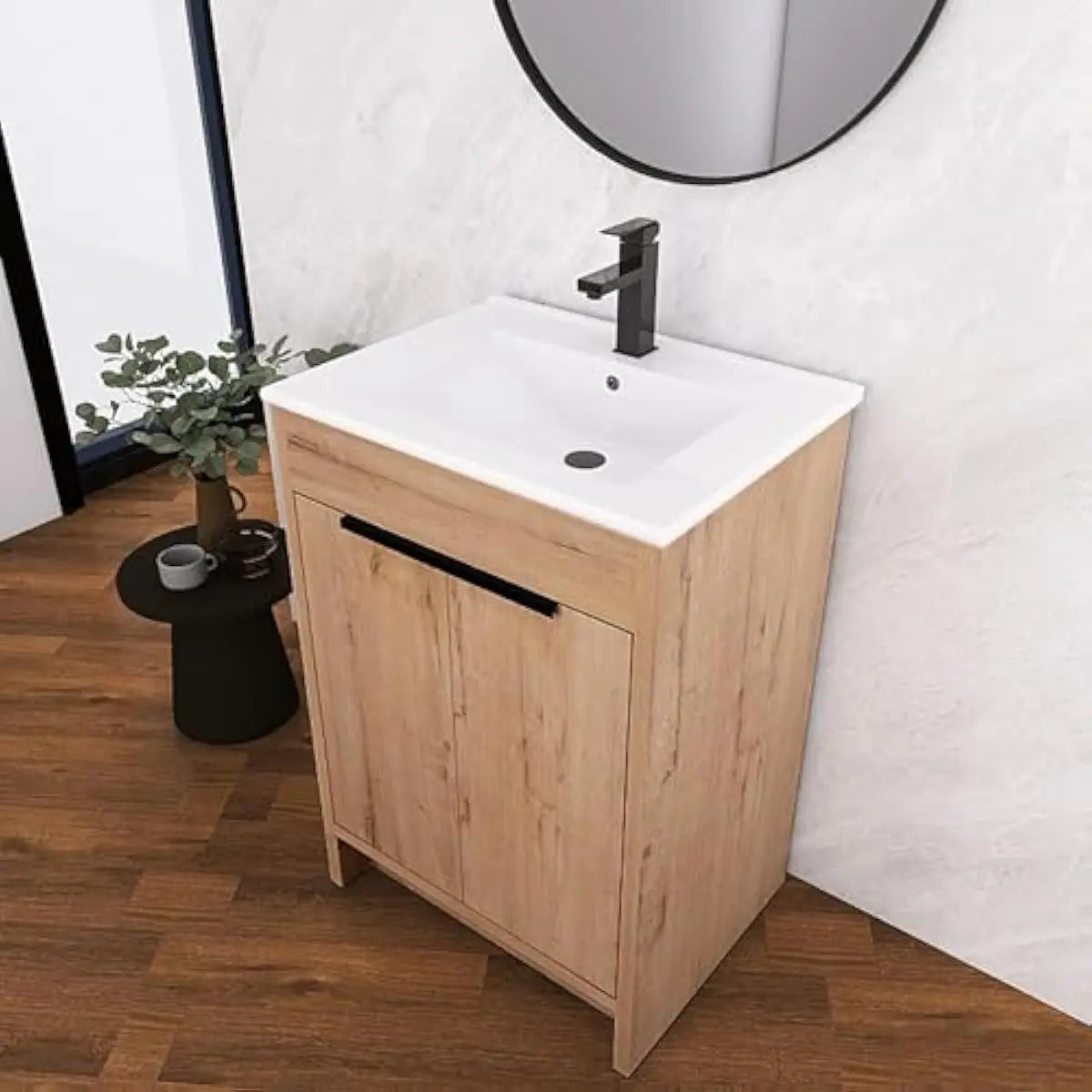 Freestanding Bathroom Vanity Cabinet With Resin Sink And Adjustable Shelves