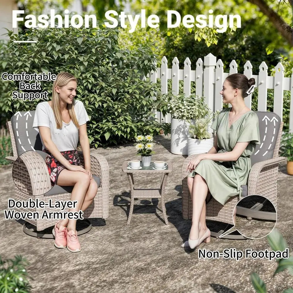 Wicker Patio Furniture Set With Swivel Glider Chairs And Rattan Side Table