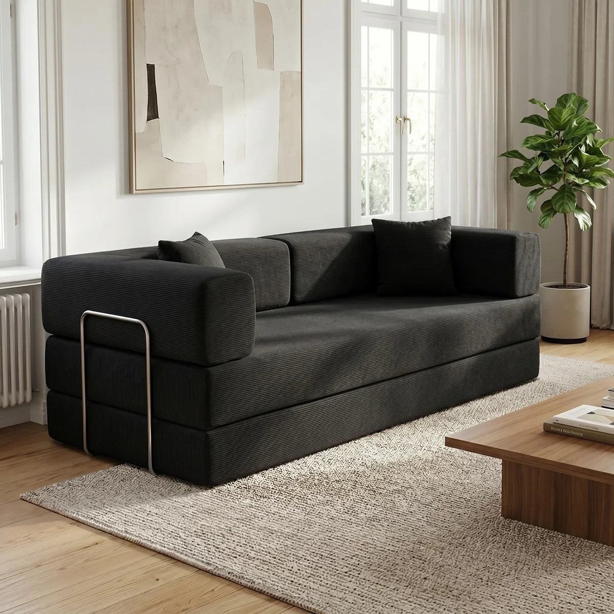 YQzyphyna Futon Sofa Bed 4 In 1 Convertible Corduroy Sleeper Loveseat