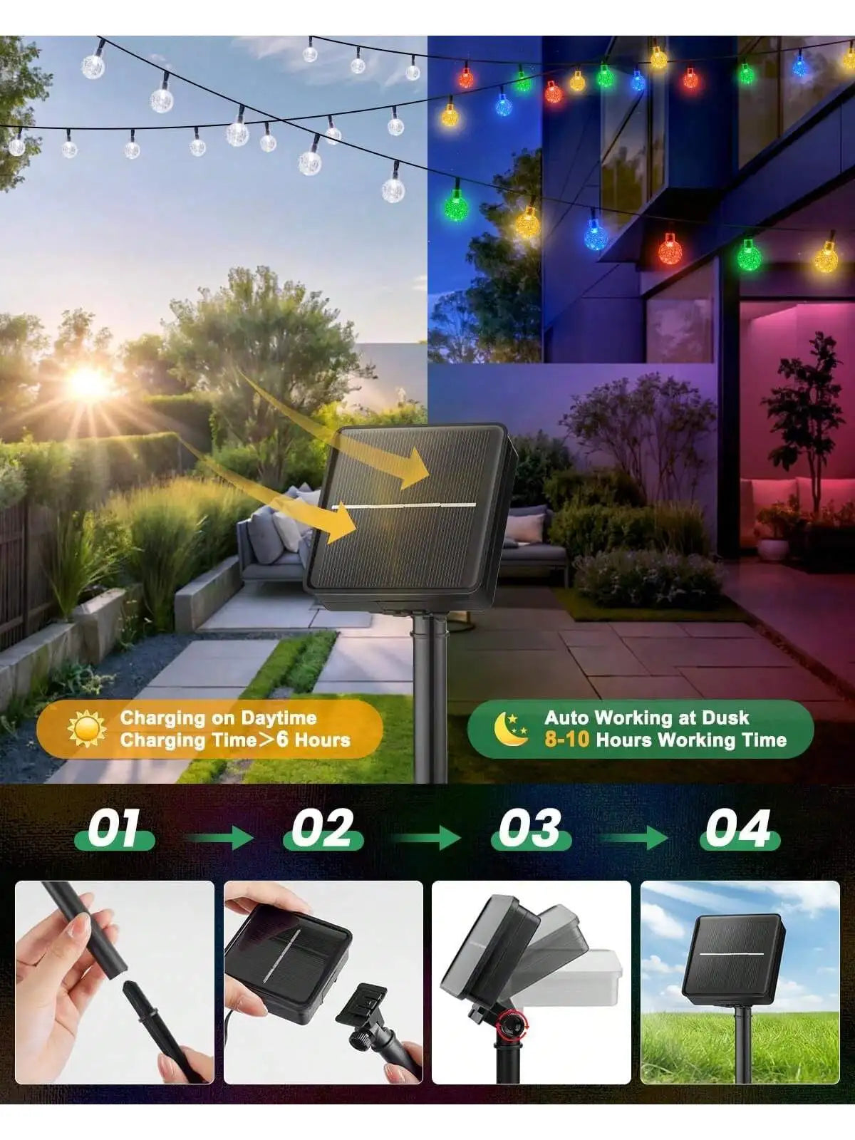 Bhony Solar Powered String Lights Outdoor Waterproof Garden Decor