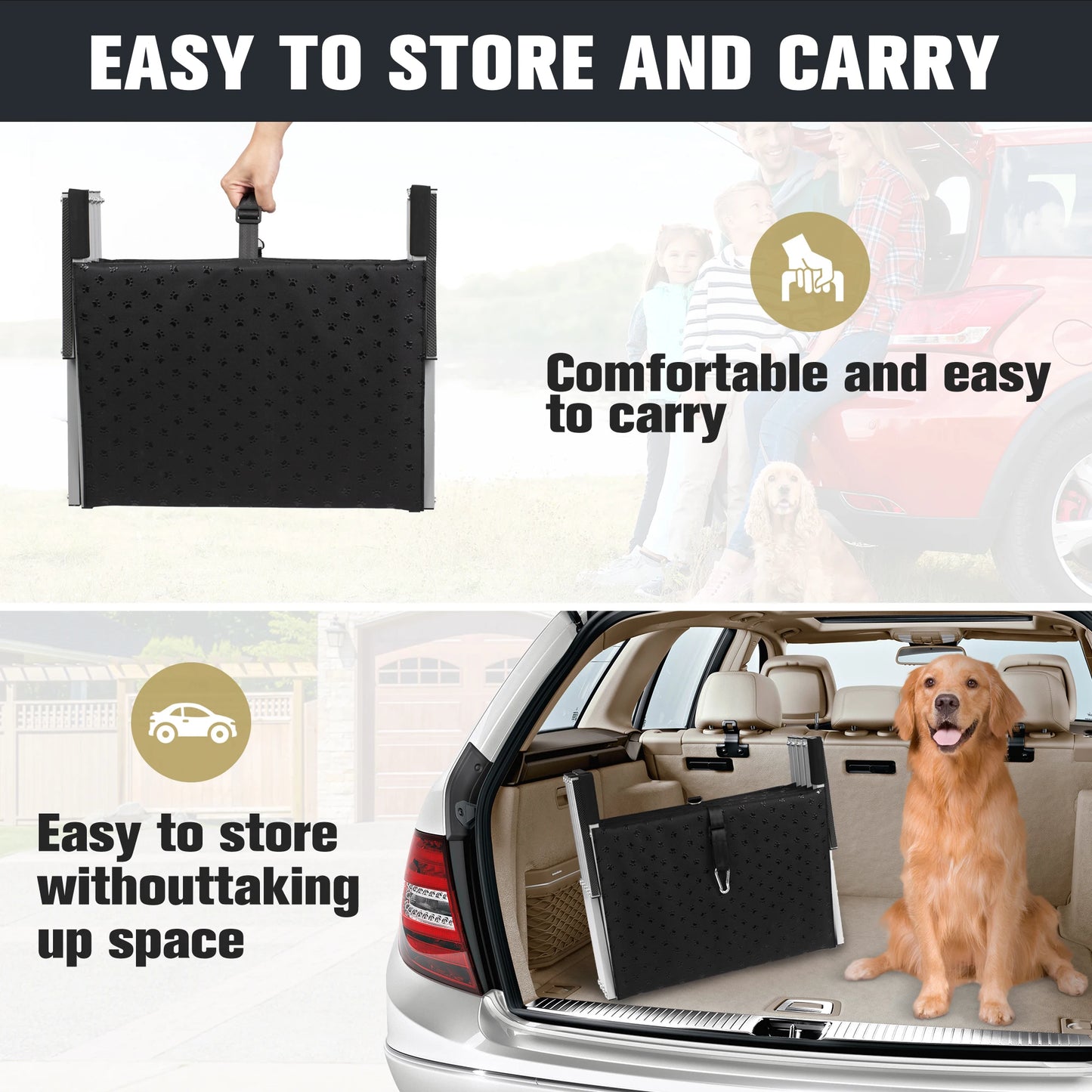 NONEDog Adjustable Foldable Dog Stairs Set For Cars And SUVs
