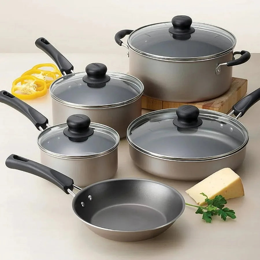 9-Piece Nonstick Cookware Set With Tempered Glass Lids