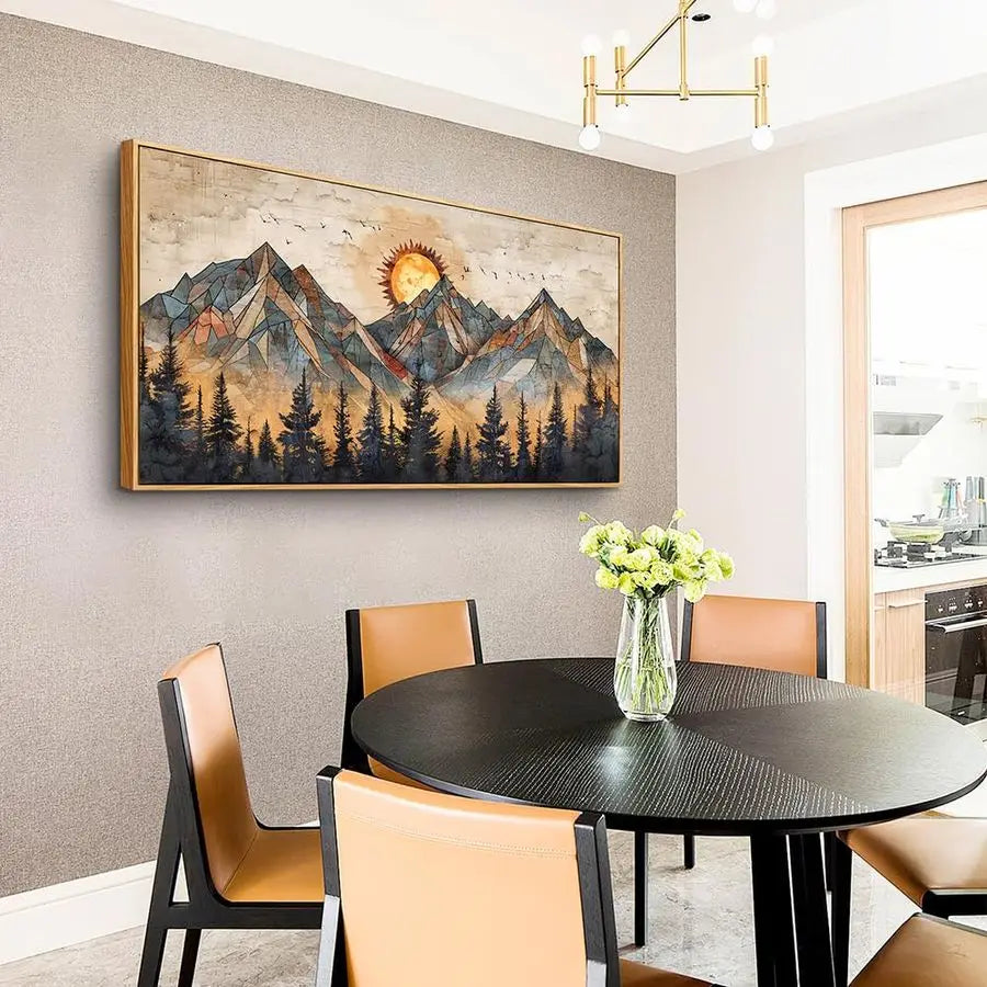 Abstract Mountain Landscape Wood Framed Wall Art Canvas