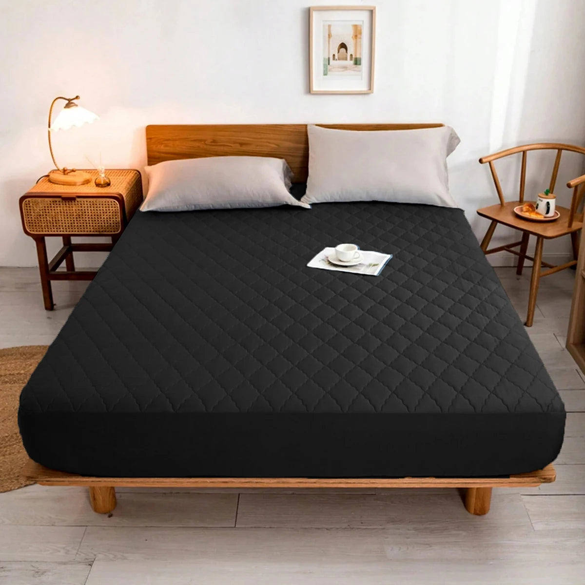 Splash-Proof Quilted Fitted Sheet Mattress Protector Polyester
