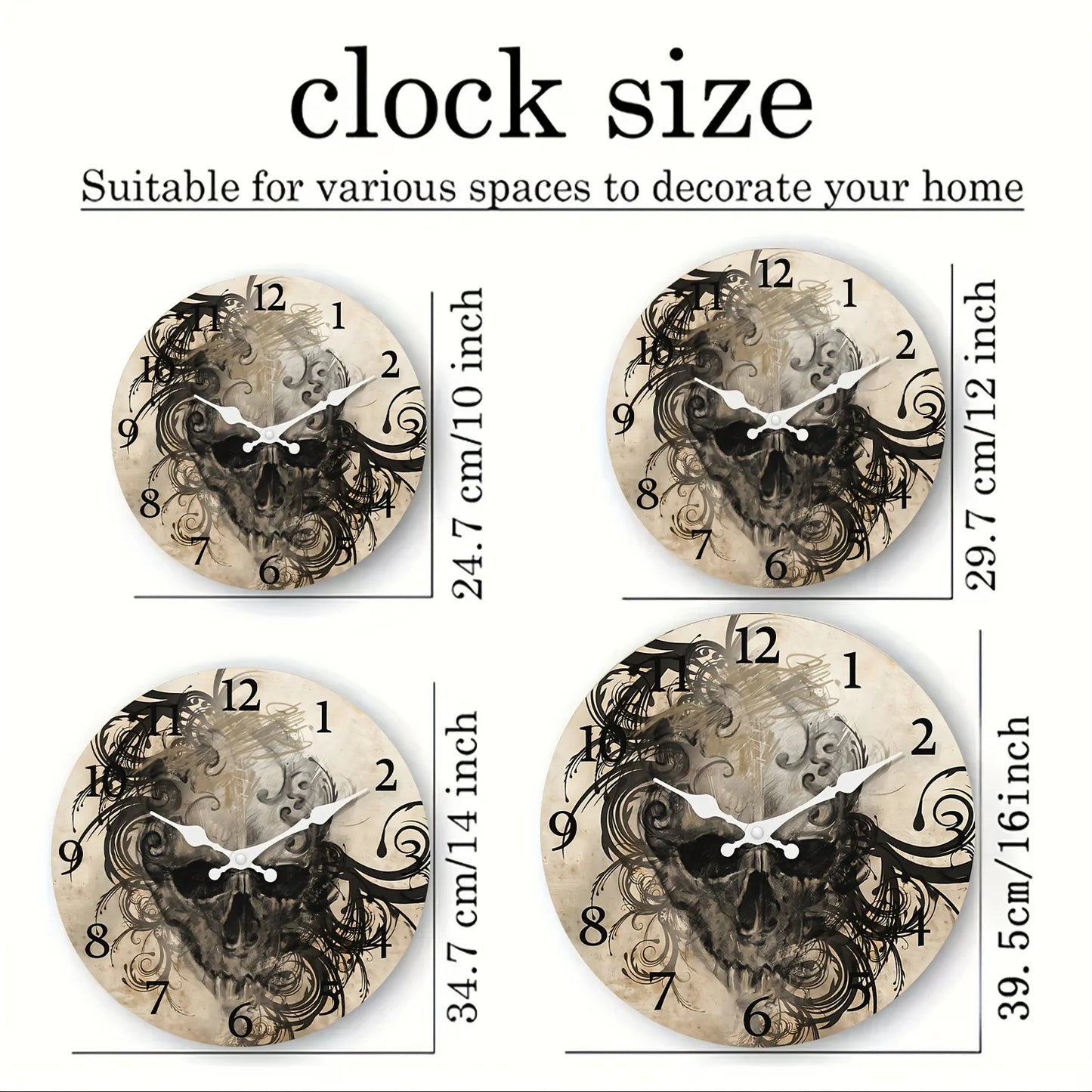 XMSJ Skull Head Wooden Wall Clock Silent Decorative Home Decor