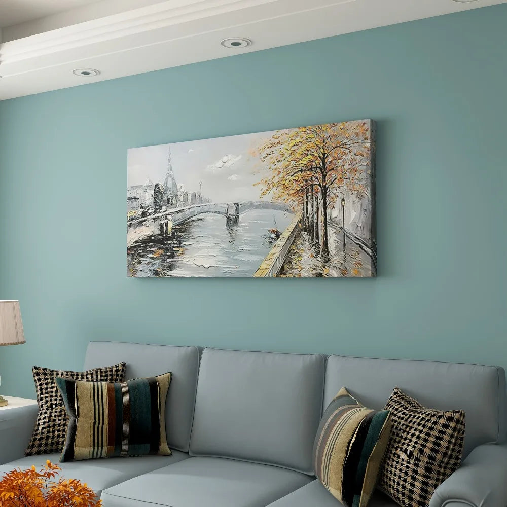Serene Landscape Abstract Canvas Wall Art With Pine Frame