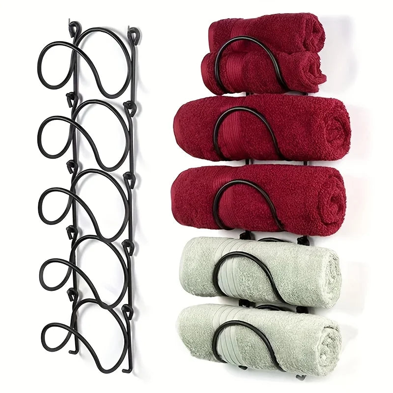 Wrought Iron Towel Rack Wall Mounted with Hooks Easy Install